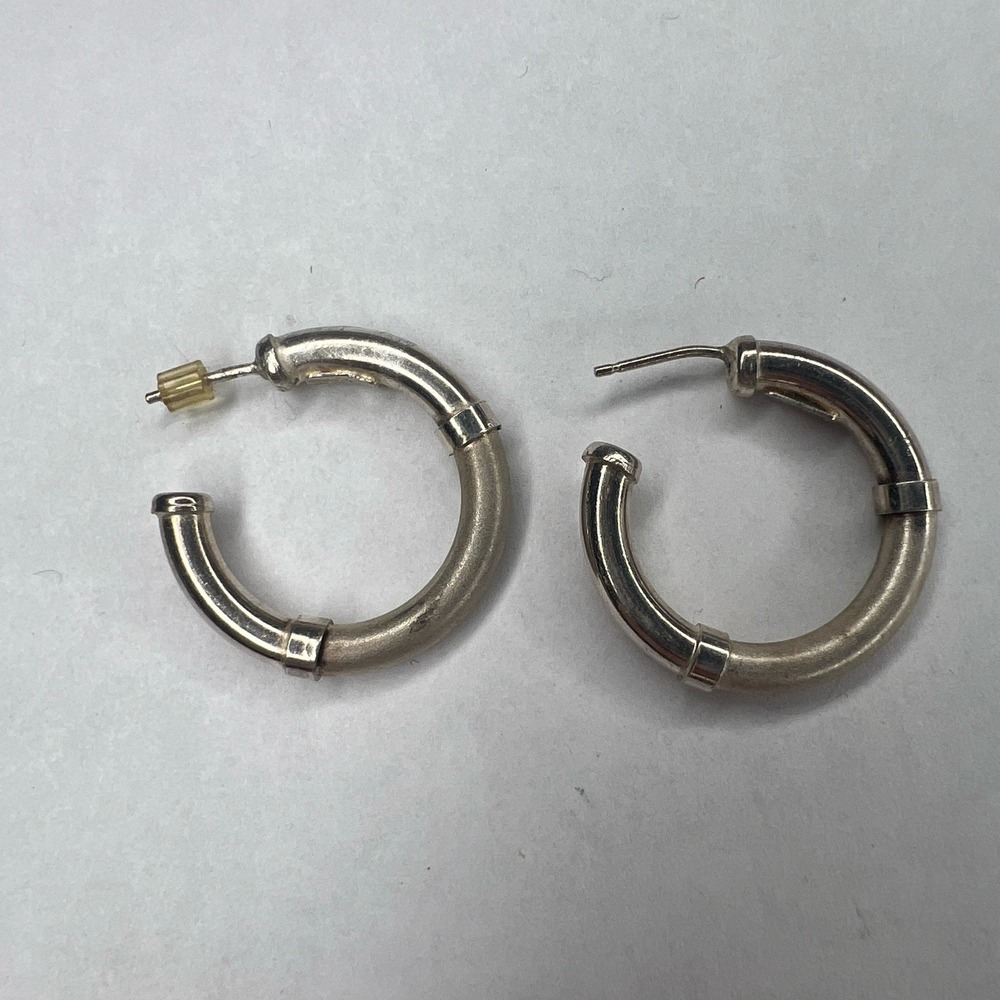 Italy Sterling Silver 1" Wrapped J‎ Hoop Post Earrings
